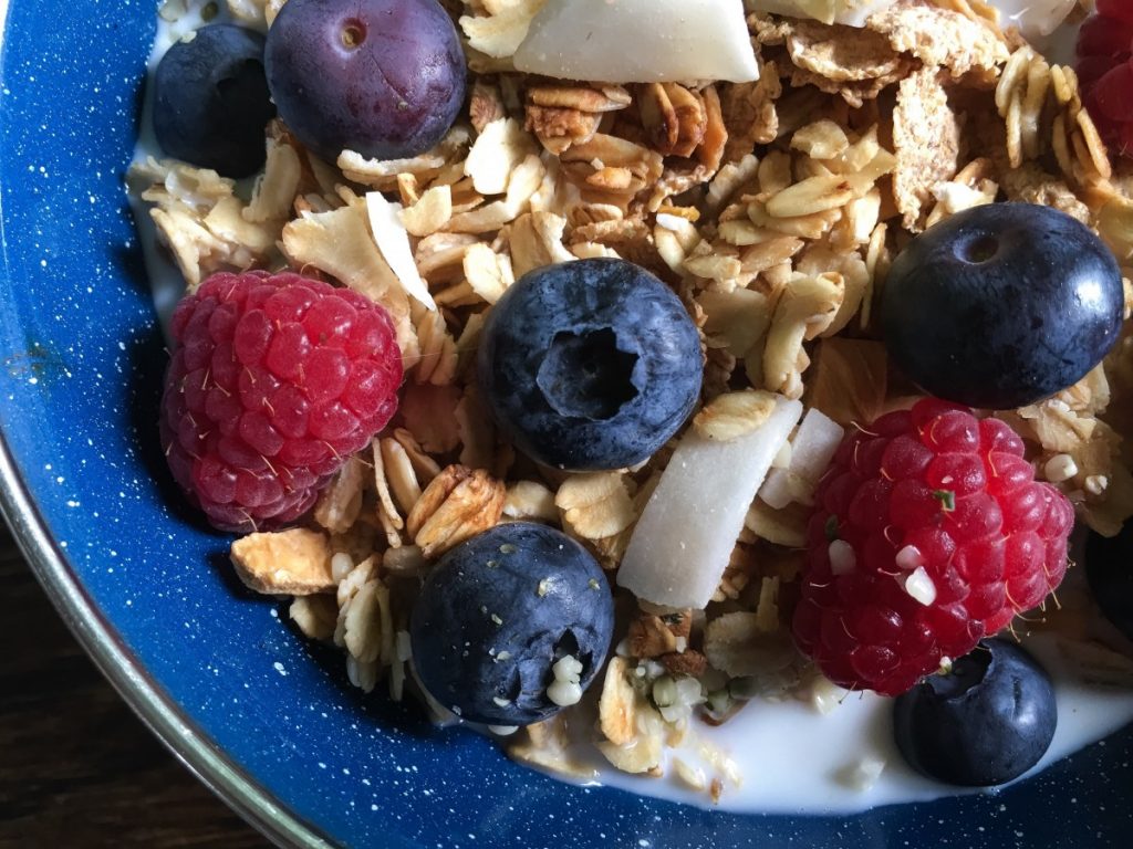 Granola and fruit is a good way to increase the fibre you eat for breakfast.