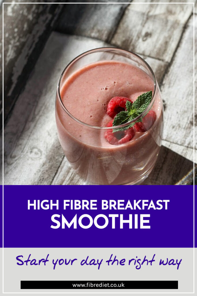 This tasty high fibre breakfast smoothie contains a third of your daily fibre needs. Easy to customise, vegan and full of fibre.